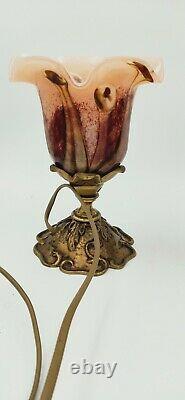 Paire Lampe Bronze tulipe P. Lucas. Verre signé Marais no Daum Gallé Art déco