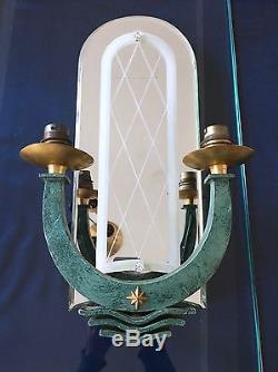 Paire d'appliques Art Déco en bronze, lampe, décoration, luminaire, miroir