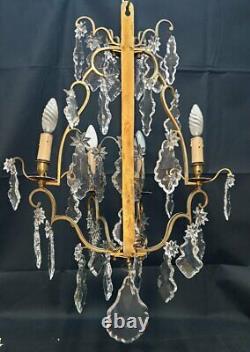 Paire dappliques Louis XV trois bras Pampilles Bronze & Cristal d'époque XIXeme