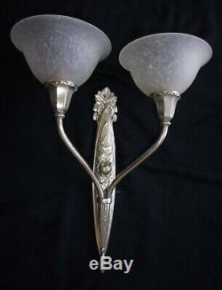 Paire dappliques lampe Art Déco bronze argenté tulipes Charles Schneider