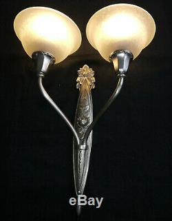 Paire dappliques lampe Art Déco bronze argenté tulipes Charles Schneider