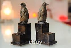 Paire de Serres livres Art Deco Sculptures Pingouins Bronze creux