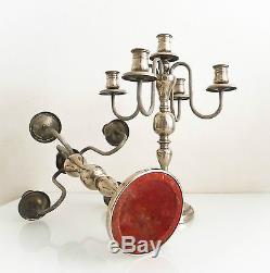 Paire de grands candélabres, chandeliers en bronze nickelé, époque vintage