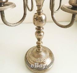 Paire de grands candélabres, chandeliers en bronze nickelé, époque vintage