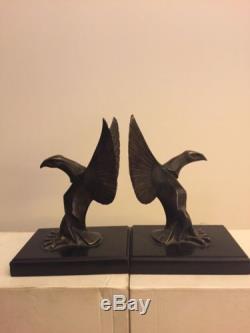 Paire de serre livres Art Deco bronze Aigles, Mascotte De Voiture E. Bourcart
