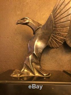 Paire de serre livres Art Deco bronze Aigles, Mascotte De Voiture E. Bourcart