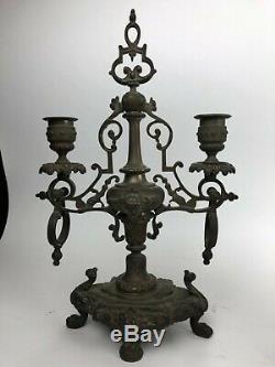 Pendule Garniture De Cheminee Avec Bougeoirs En Bronze 1880-1900