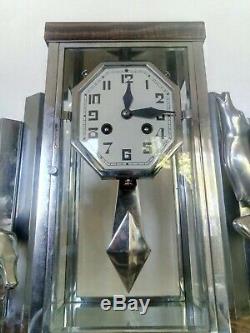 Pendule Horloge Michel Decoux Art Deco Onyx Et Bronze chromé Signée