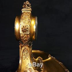 Pendulette En Bronze Époque Art Nouveau / Art Déco À Décor De Fleurs De 16 CM H