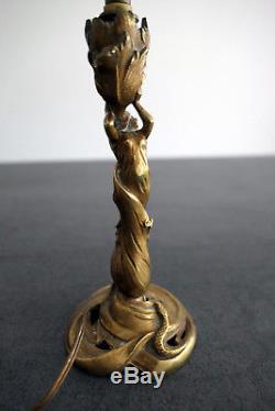 Petite Lampe Mini Tulipe Daum Nancy Pied Bronze Art Deco/nouveau Pte De Verre