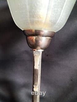 Petite lampe de bureau en bronze argenté et verre moulé / Art Déco