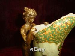 Pichet Cruche Figurine Fleur Style Art Deco Style Art Nouveau Porcelaine Bronze