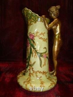 Pichet Cruche Figurine Fleur Style Art Deco Style Art Nouveau Porcelaine Bronze