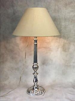 Pied De Lampe En Bronze Argenté Style Louis XVI À Fût Cannelés De 79 CM Haut