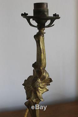Pied de lampe Bronze Art Deco Art nouveau Pavots et Marguerites