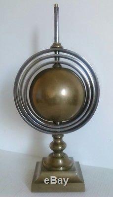 Pied de lampe sphère anneaux en bronze et acier 1940 1950