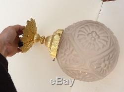 Plafonnier suspension en verre moulé et bronze doré art déco ref 655