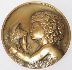Plaque médaille signée THENOT mythologie en bronze avec poinçon ART DECO