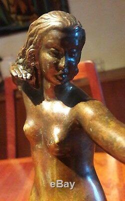 RARE statue moderniste Art Deco en bronze signée A. SOLEAU, 1900 sculpture