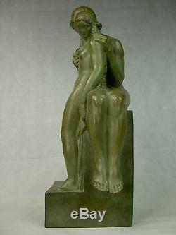 ROBERT COIN SUP. STATUE TERRE CUITE PAT. BRONZE ART DECO DAPHNIS & CHLOE Ca 1925