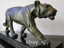 RULAS Sculpture animalière Art Deco patine bronze. Panthère
