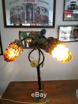 Rare Lampe Raisin Murano En Fer Forge Et Bronze Parfait Etat Annees 70