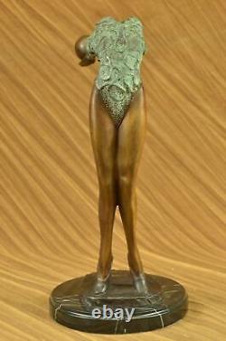 Rare Original Art Déco Sport Gymnaste Bronze Sculpture Statue Marbre Base Oeuvre
