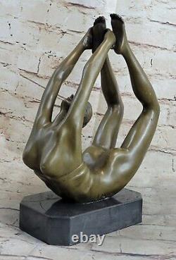 Rare Original Art Déco Sport Gymnaste Bronze Sculpture Statue Marbre Figurine