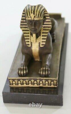 Rare Vintage Européenne Finery Art Déco Égyptien Bronze Sphinx Serre-Livre Large