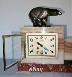 Rare pendule / garniture marbre Art Deco ours cubistes bronze french set clock