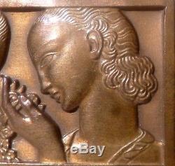 Rare petite plaque en bronze-Le secret du bonheur-Années 30-Art Deco-Jean VERNON