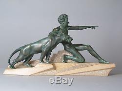 Rare sculpture Art Déco en régule patiné bronze, époque 1930 de Max Le Verrier