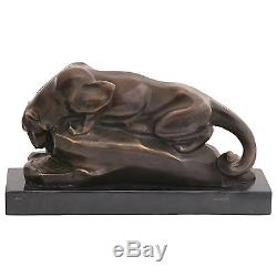Raubkatze Panther am Wasser Bronze Skulptur Art Deco Modern Tier Figur Statue