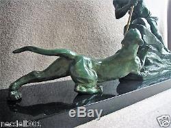 Rene Andre Varnier Grande Sculpture Art Deco Chasseur A La Panthere 1930
