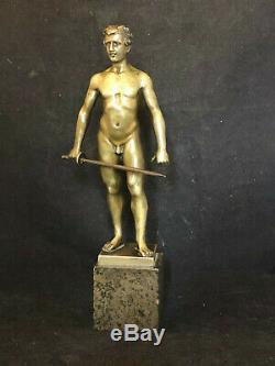 S. SCHWATENBERG 1898- 1922 Athlête à L'épée Art Deco Bronze Homme Nu Antique