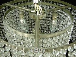 Supb. Lustre Cascade Art Deco Perles Cristal 1930 Esprit Ruhlmann Bronze Argente