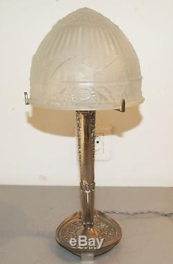 SUPERBE LAMPE ART DECO BRONZE / VERRE MOULE AUX PAPILLONS DEGUE MULLER 1930