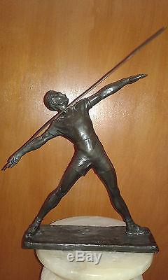 Sculpture Bronze Le lanceur de javelot Marcel Bouraine Art deco DLG Le verrier
