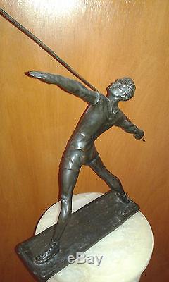 Sculpture Bronze Le lanceur de javelot Marcel Bouraine Art deco DLG Le verrier
