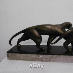 Sculpture Bronze Pantheres Art Deco Signee Michel Decoux