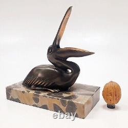 Sculpture Statue Animalière Oiseau Pelican Signé M. Bertin Art Déco Bronze