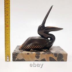Sculpture Statue Animalière Oiseau Pelican Signé M. Bertin Art Déco Bronze