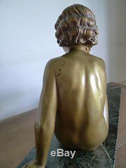 Sculpture Statue Art Deco Bronze Marbre Signee Cipriani Jeune Femme Nude