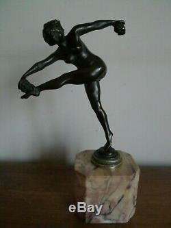 Sculpture Statuette En Bronze Danseuse Sur Marbre Vers 1930 Art Deco