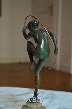 Sculpture art deco bronze Danseuse au cerceau Lucien Alliot