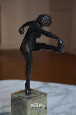 Sculpture art deco bronze danseuse nue Folie de printemps par Pierre Delannoy