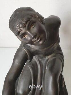 Sculpture femme dieu pan régule marbre dlg joseph d ast art deco no bronze
