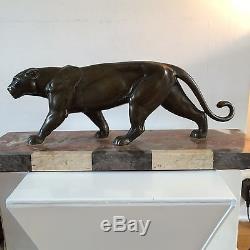 Sculpture jaguar, panthère bronze ou régule art déco 43 cm de longueur
