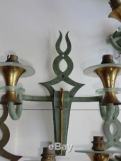 Serie d'appliques art déco 1940 métal patiné bronze paire wall sconces Leleu