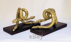 Serre Livre En Bronze Doré Double Serpent Deco French Art Empire Bookend Gilt